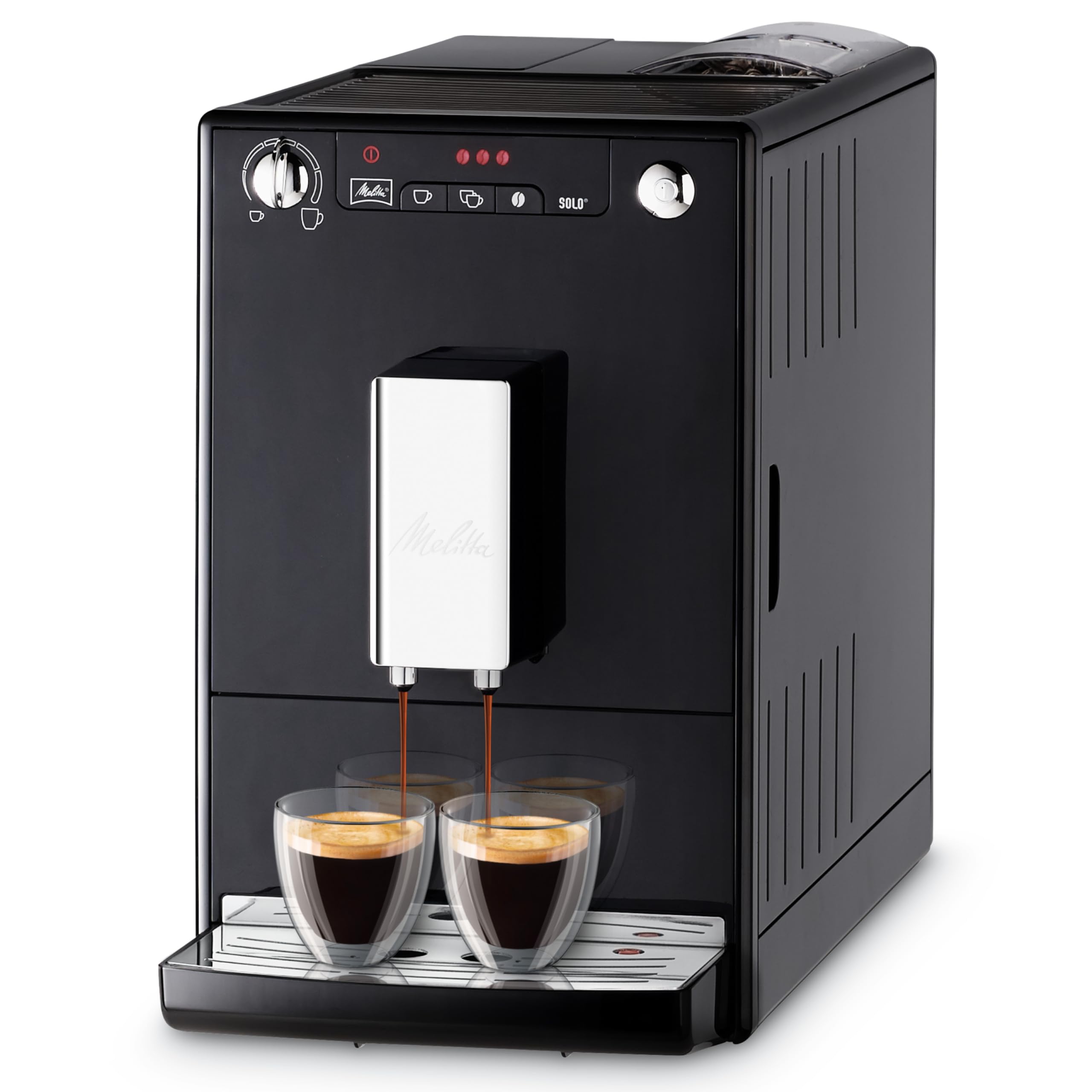 Melitta Solo Noire, Machine à Café à Grains avec Broyeur et Système d'Extraction des Arômes, Affichage LED, Mode 1 à 2 Tasses, Cafetière Expresso, Automatique, E950-201, 1400W
