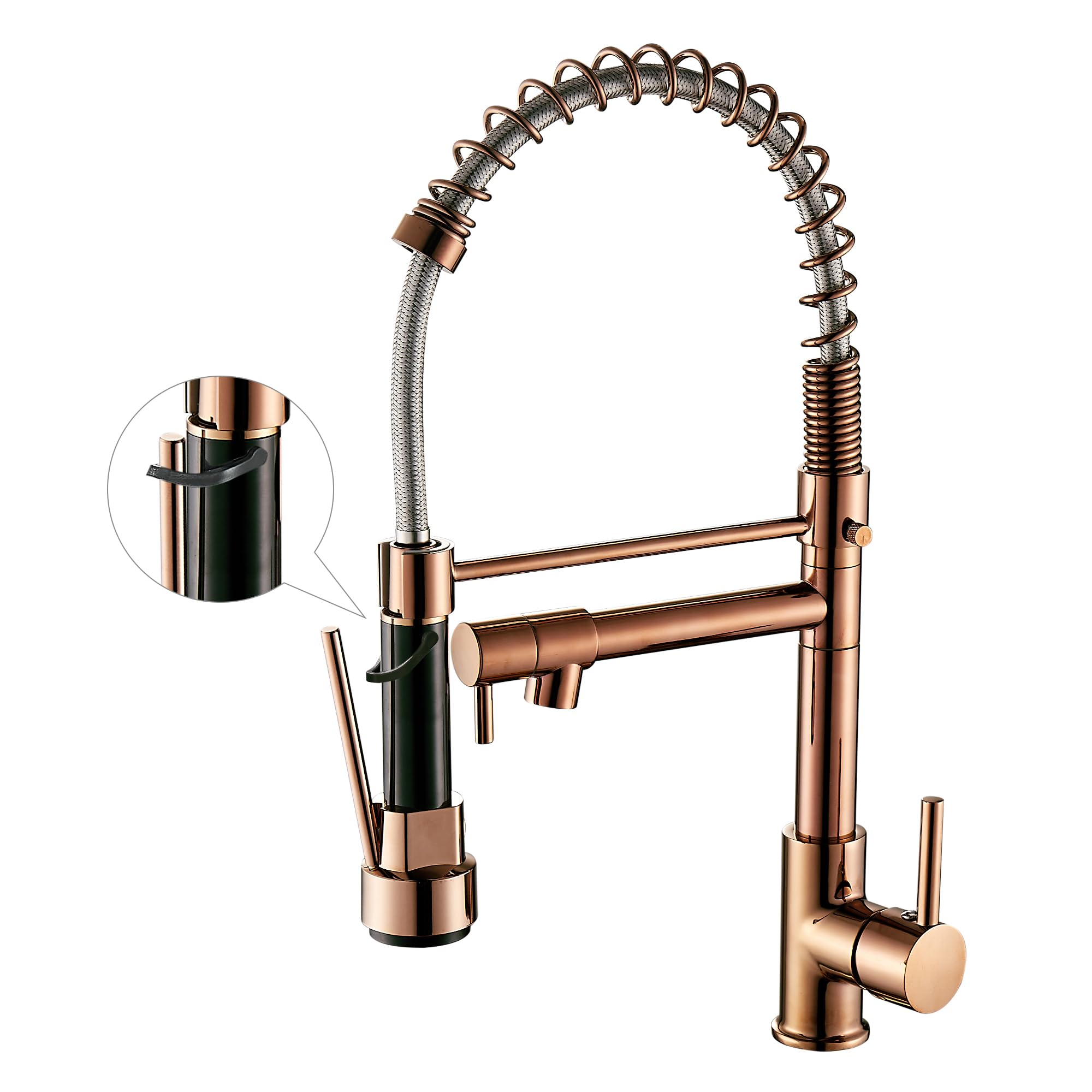 Robinet d'évier de cuisine à ressort haute finition or rose élégant