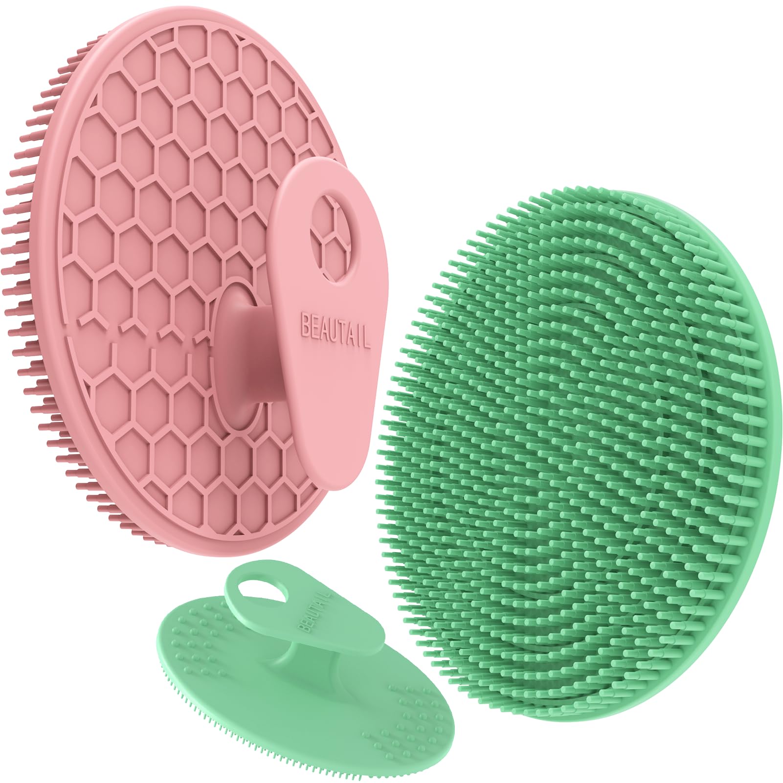 BEAUTAIL Silicone Body & Face Scrubber Set 3 Pack, Gentle Shower Scrubber | Hygienic Silicone Loofah, Easy-Grip Handle, Soft Exfoliating Bath Brush for Sensitive Skin, Women, Men & Kids, Pink+Green-image-35