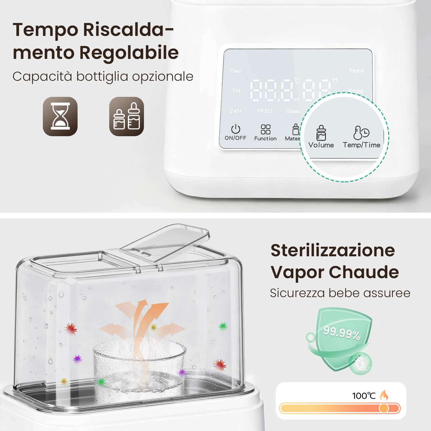 Scaldabiberon e Sterilizzatore Biberon 10 in 1,Scalda biberon e Scalda Pappa 230W Riscaldamento Rapido e Sbrinamento,con Display LCD,Timer,Mantiene il Calore,Senza BPA
