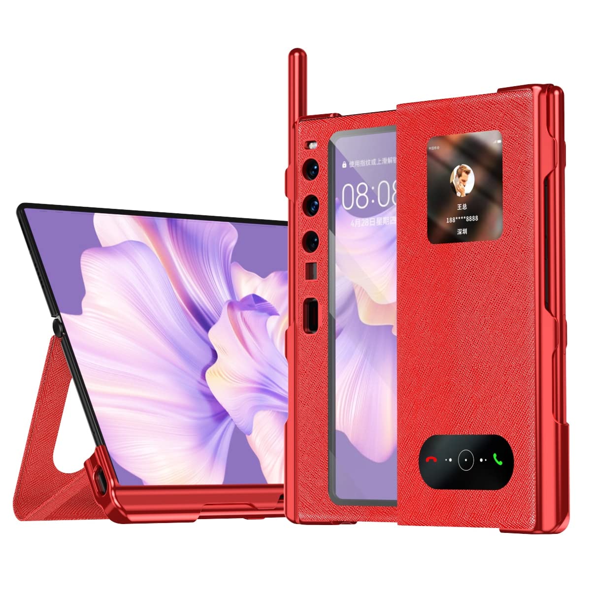 JarttarnCompatible with Huawei Mate XS 2 Case With Film Screen Protector Flip Book Leather Pen Holder Cover (Red)