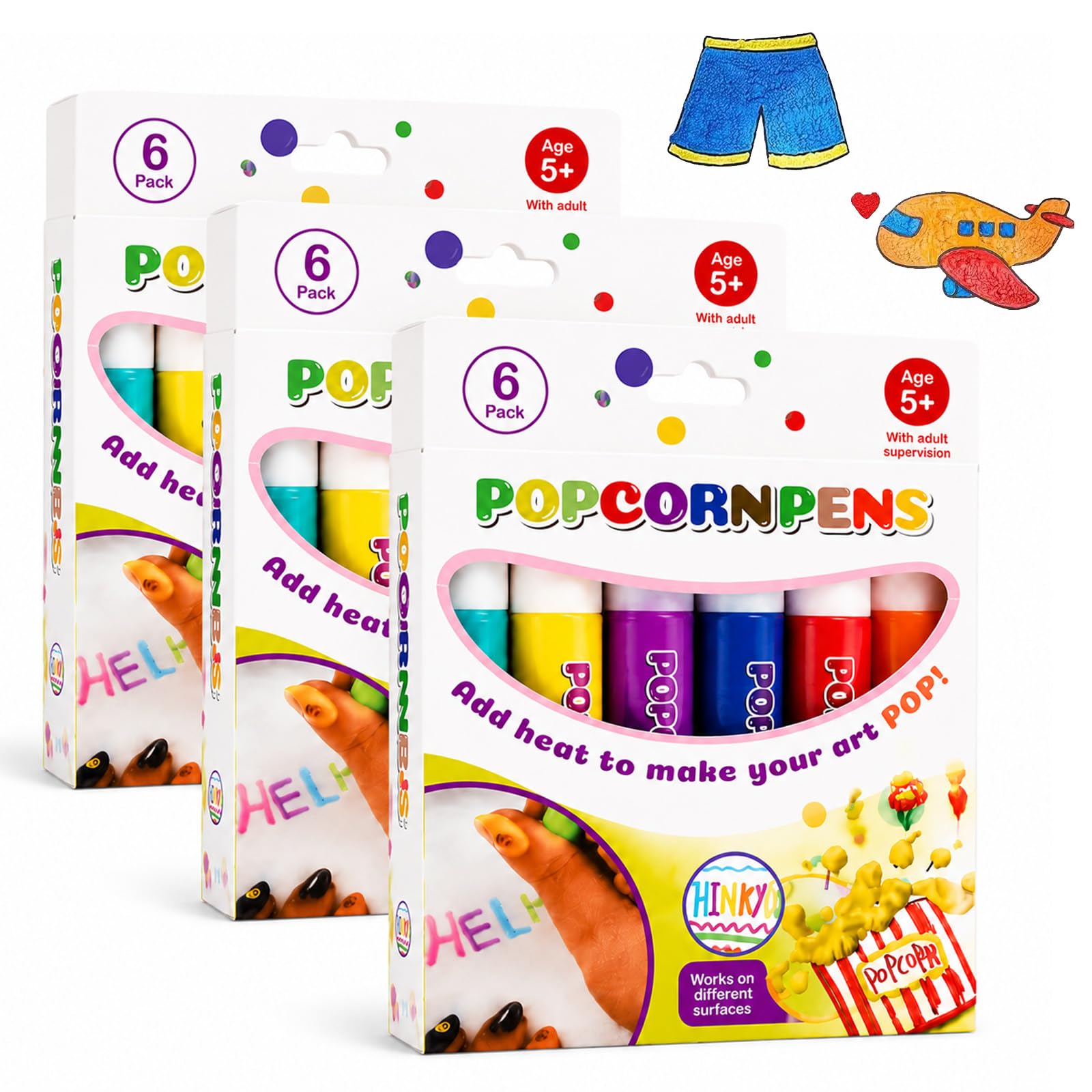 Popcorn Pens, 3D Puffy Paint Pens with Pop-Up Effect, 6 Colour Craft Pens Set for DIY Art Projects on Paper Fabric Wood, Creative Painting Kit and Gift，2 Set