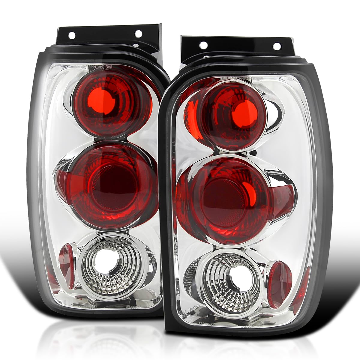 Spec-D Tuning Chrome Housing Tail Lights Compatible with 1998-2001 Ford Explorer, Mercury Mountaineer, Left + Right Pair Assembly
