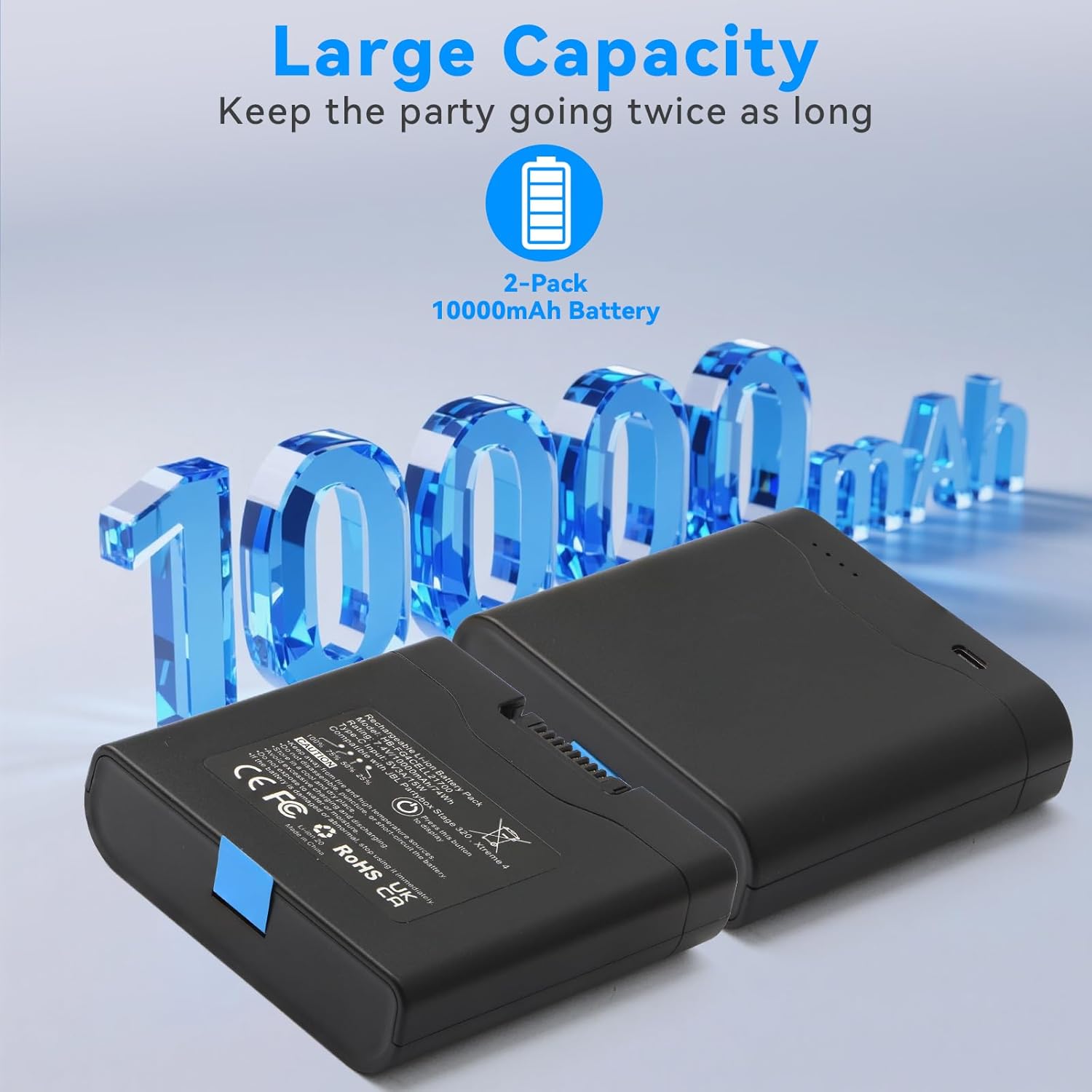 ANTIEE 2-Pack Xtreme 4 Battery for JBL PartyBox Stage 320 & Xtreme 4 Wireless Bluetooth Portable Speaker, Replacement for JBL Battery 400 7.4V 74Wh 10000mAh