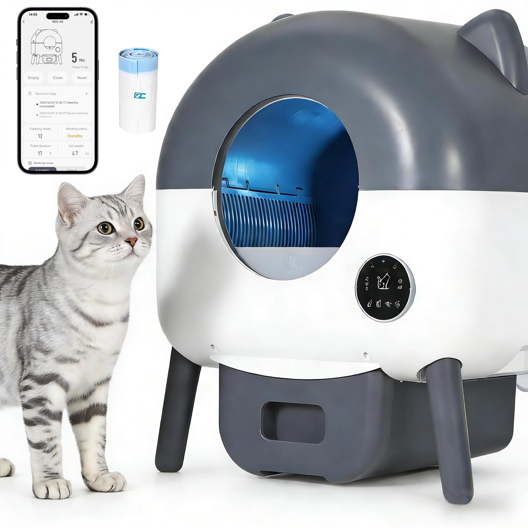Garvee Automatische Katzentoilette – 76L XXL Kapazität, Selbstreinigendes Katzenklo, Smarte Sicherheits-Sensoren, LED-Nachtlicht, App-Steuerung, Geruchloser Und Leiser Betrieb, Inklusive Müllbeutel –