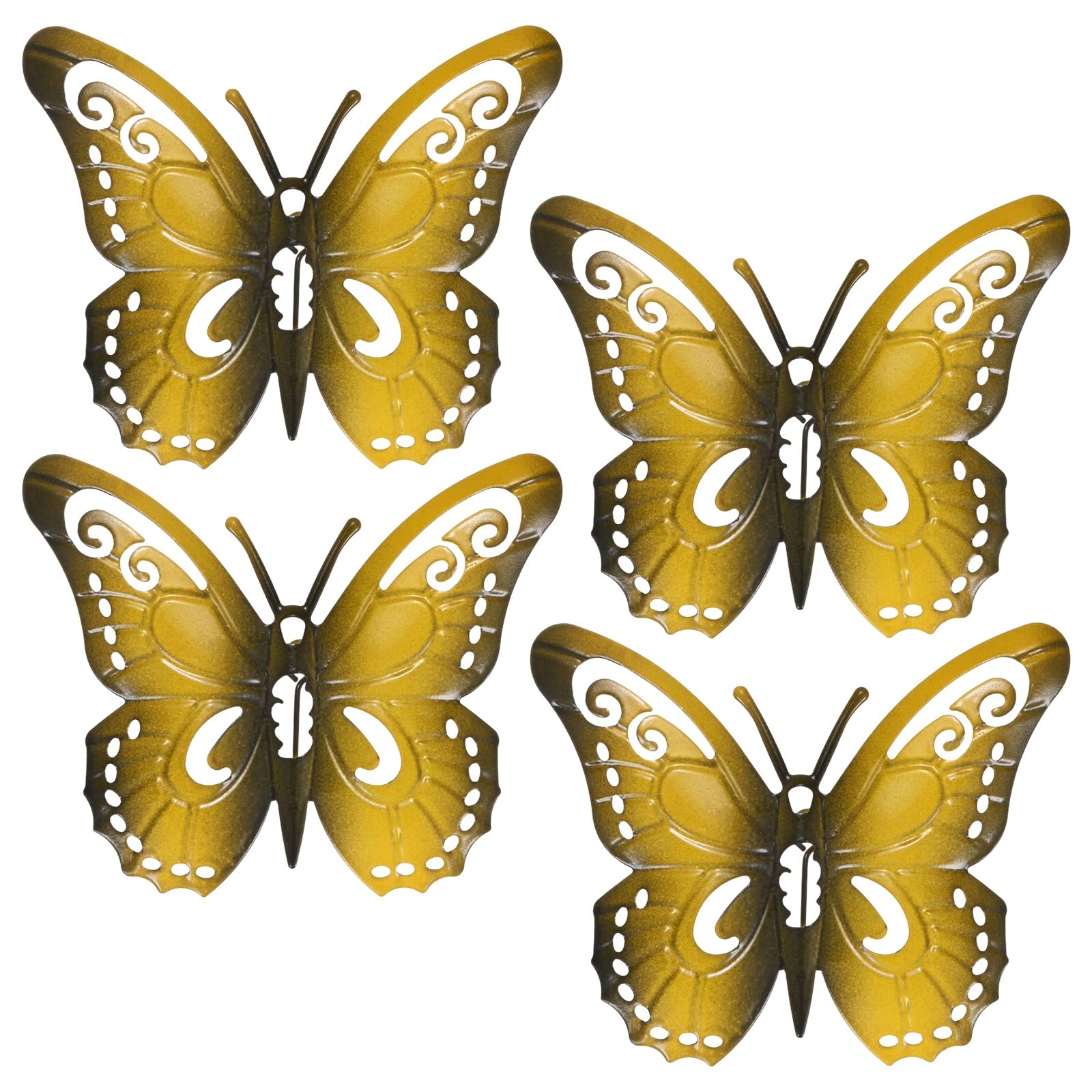 M METERXITY 4 Pack Butterfly Art Wall Decor, Metal Butterfly Wall Decor, Hanging Decorative Hanging Sculpture for Indoor & Outdoor, Fence Yard Patio Garden [ Yellow, 3.54''x4.33'']