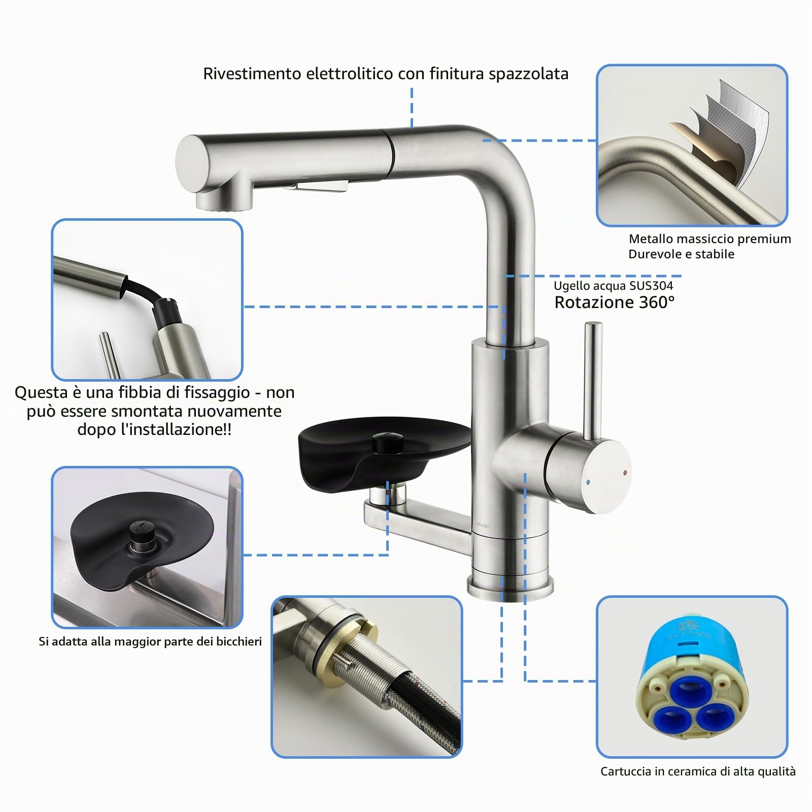 Rubinetto Bagno Lavabo Pulitazza LakeBayMZC,304 Acciaio inossidabile a 360° Estraibile, miscelatore lavabo bagno con 2 tipi di getto d'acqua, Adatto per Rubinetto lavabo, Rubinetti da cucina e bar