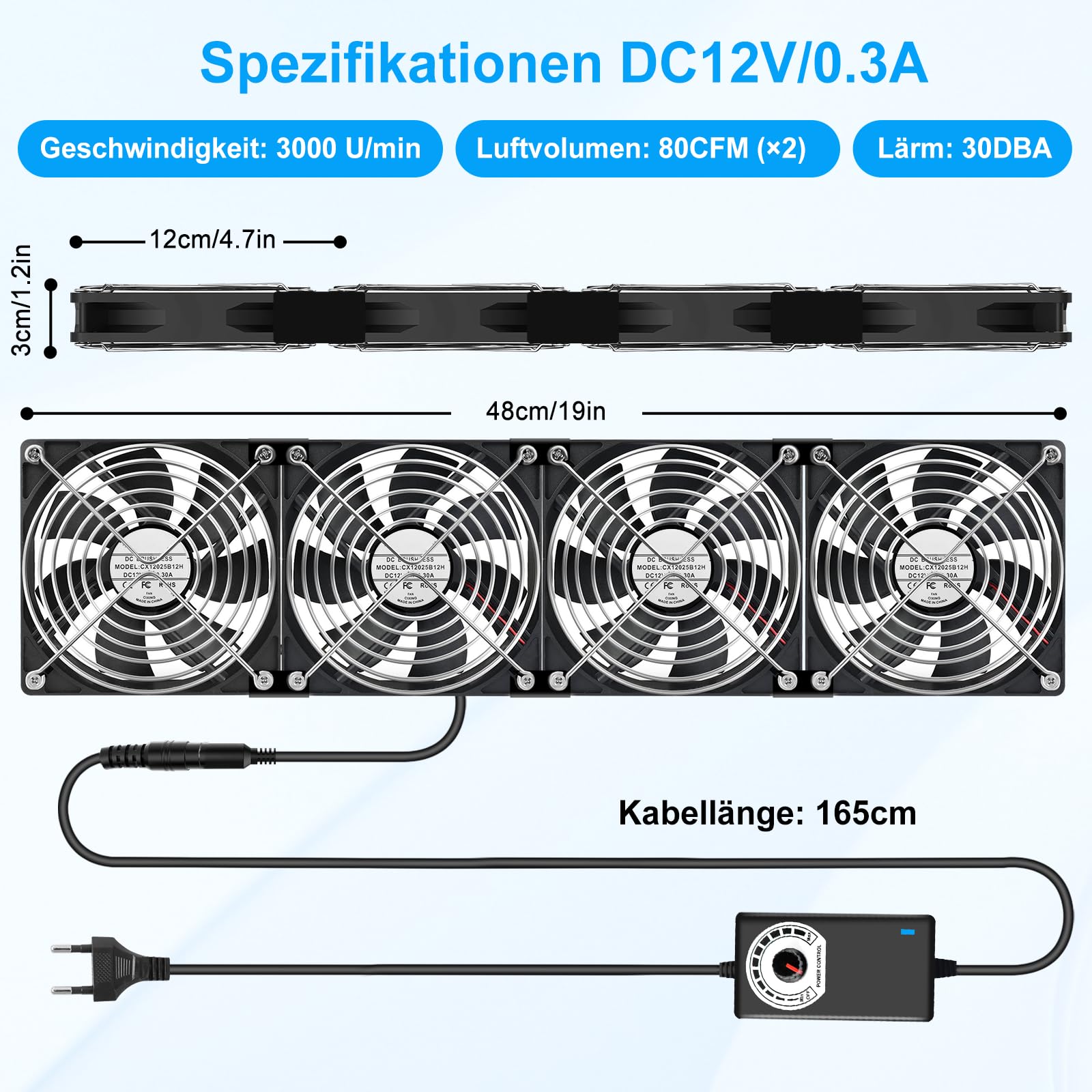 Ventilador de PC de 120 mm 12 V para PC con velocidades ajustables, ventilador ZAKVOP AC 220 V-240 V, 3000 RPM, ventilador de ordenador para ordenador portátil (4)