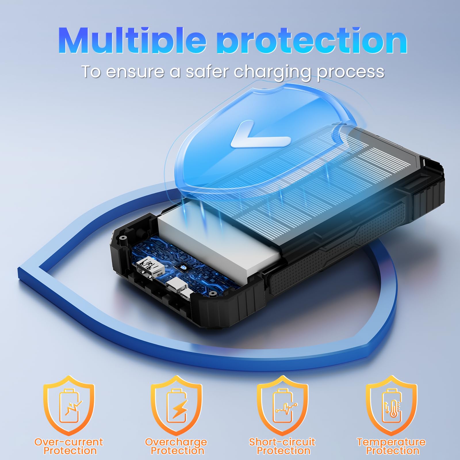 Solar Power Bank 49800 mAh - Caricabatterie portatile wireless 15 W Ricarica rapida con 4 cavi integrati. Dotato di una potente torcia, IP65 Outdoor impermeabile Power Bank perfetto per il campeggio