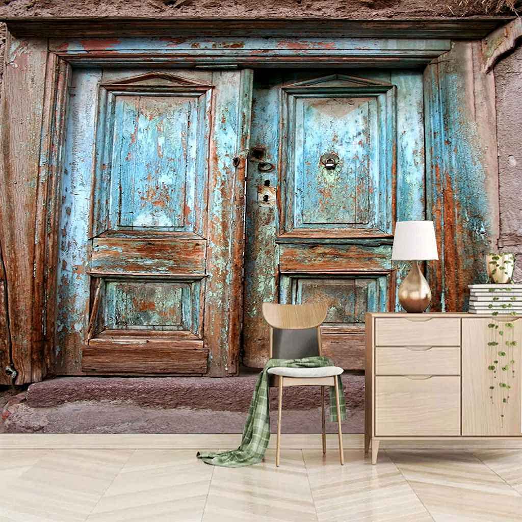 Papier Peint Photo 3D Trompe l'Œil Mural | Poster Géant Adhésif Bois Bleu 400x280 cm