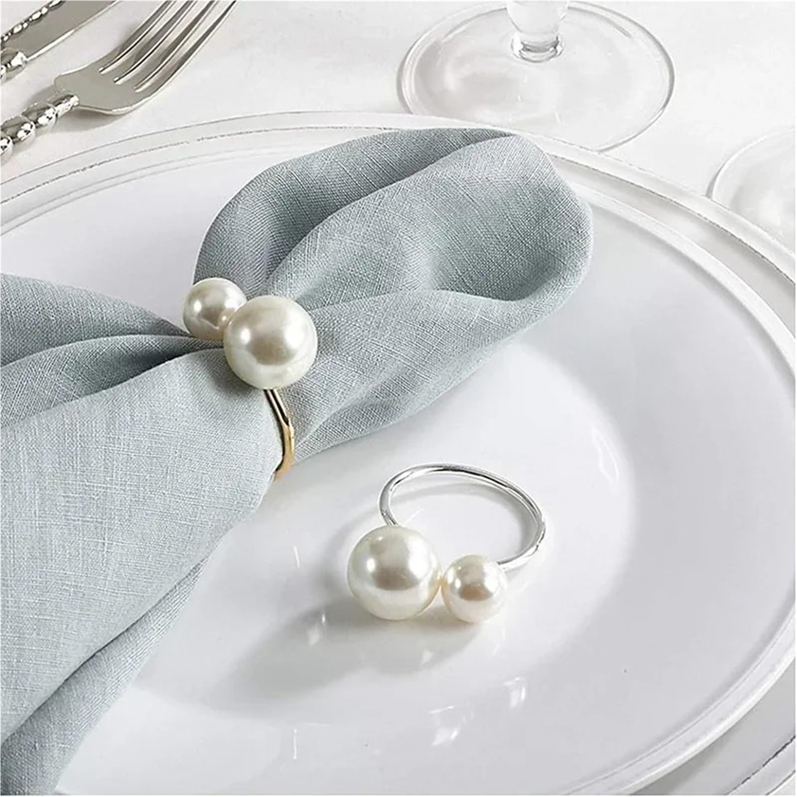 Portatovaglioli Portatovaglioli con perle, portatovaglioli in metallo, for matrimoni, banchetti natalizi, cene di Natale, decorativi(Silver-96Pcs)