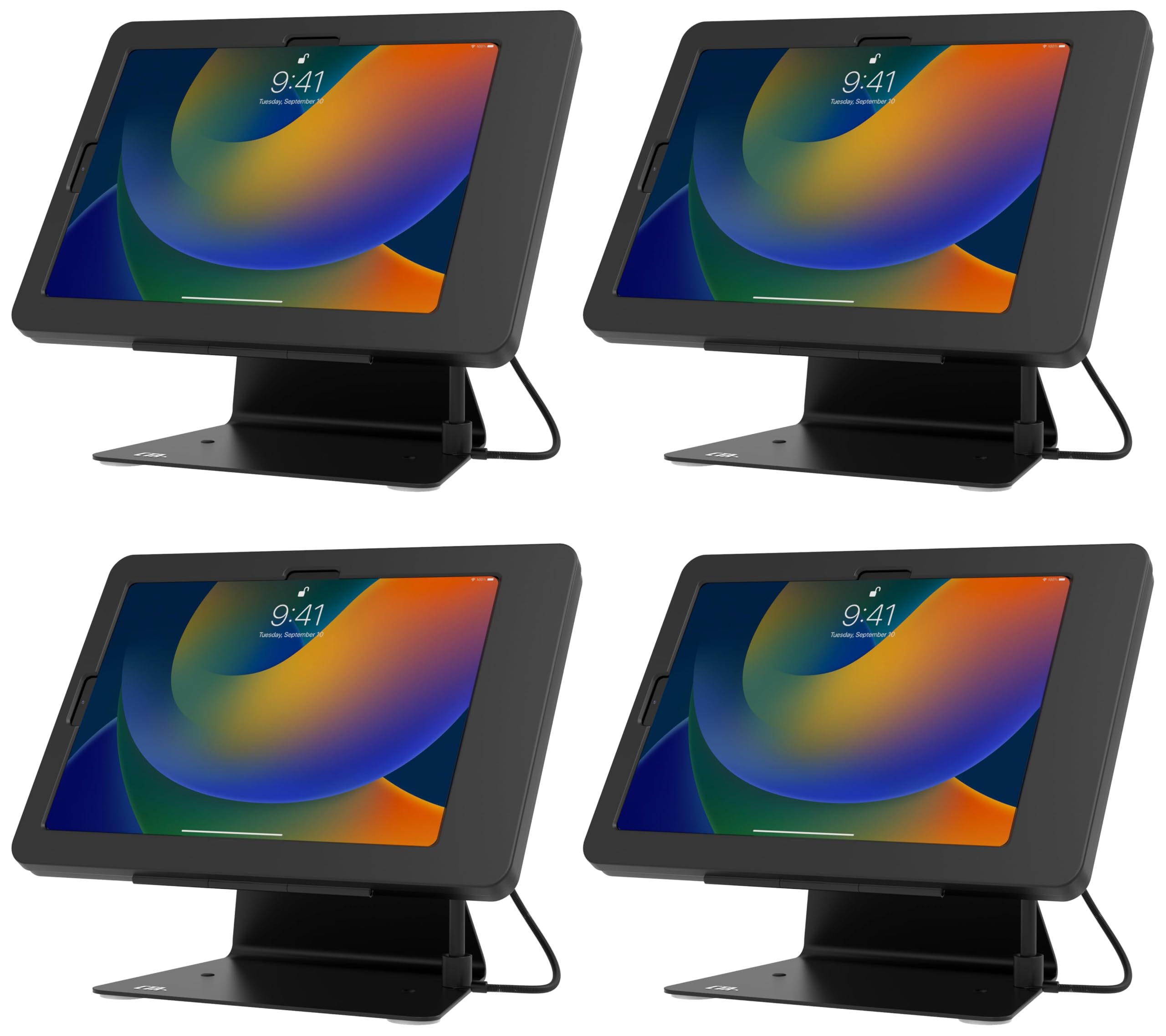 CTA Digital Desktop Anti-Theft Stand – Kiosk Stand with Stylus,Tether,and Aluminum Enclosure for iPad 11th Gen A16 11”-10th Gen 10.9”-Air 4th&amp;5th_Gen-11” Pro&amp;More-Black (PAD-DASB109) (Pack of 4)