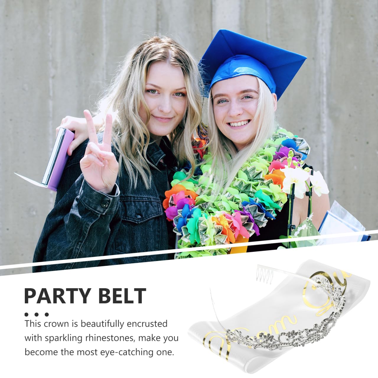 UKCOCO Graduation Crown & Prom Queen Sash Set: Tiara with Rhinestones and Satin Shoulder Strap with Comb - Image 4