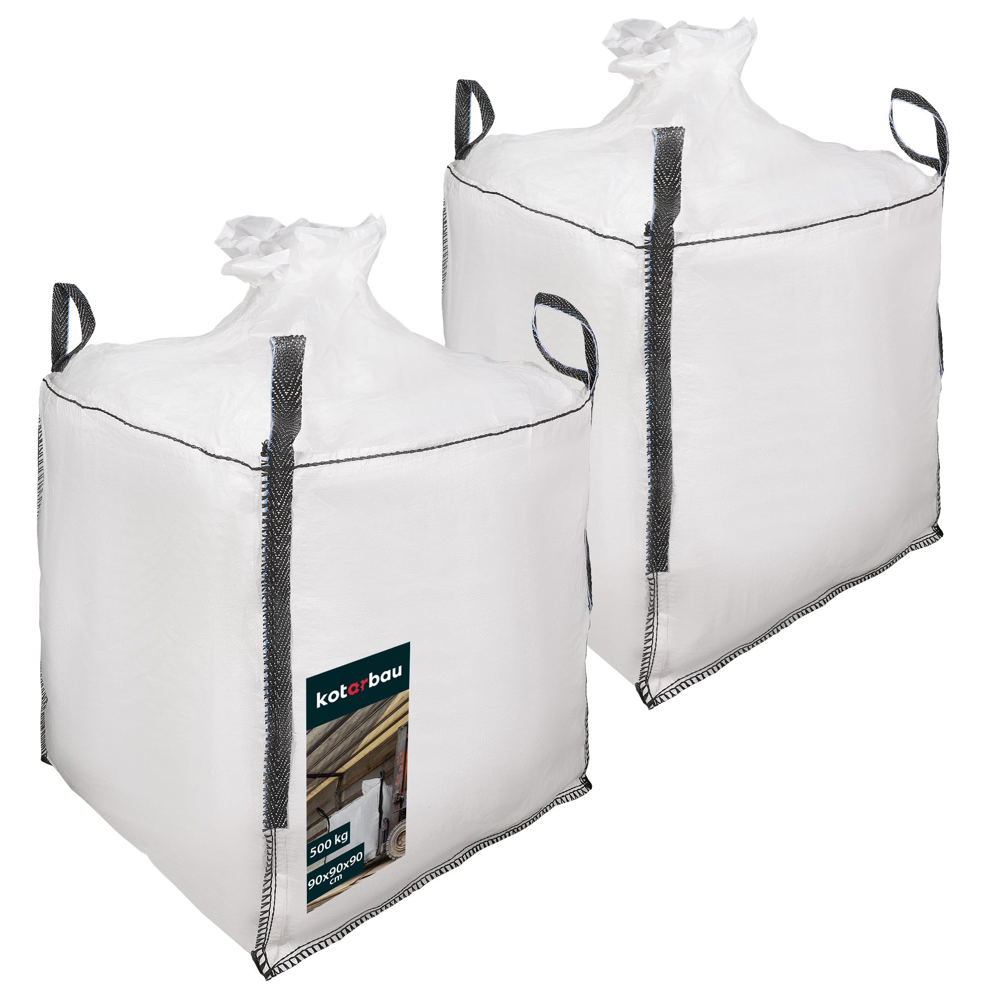 KOTARBAU® Pack of 2 Big Bag Sacks 90 x 90 x 90 cm Garden Waste Bag Stable Apron and Outlet Funnel 500 kg Polypropylene Heavy Duty Bag Garden Waste Bags Garden Bag Rubbish Bags Garden Accessories