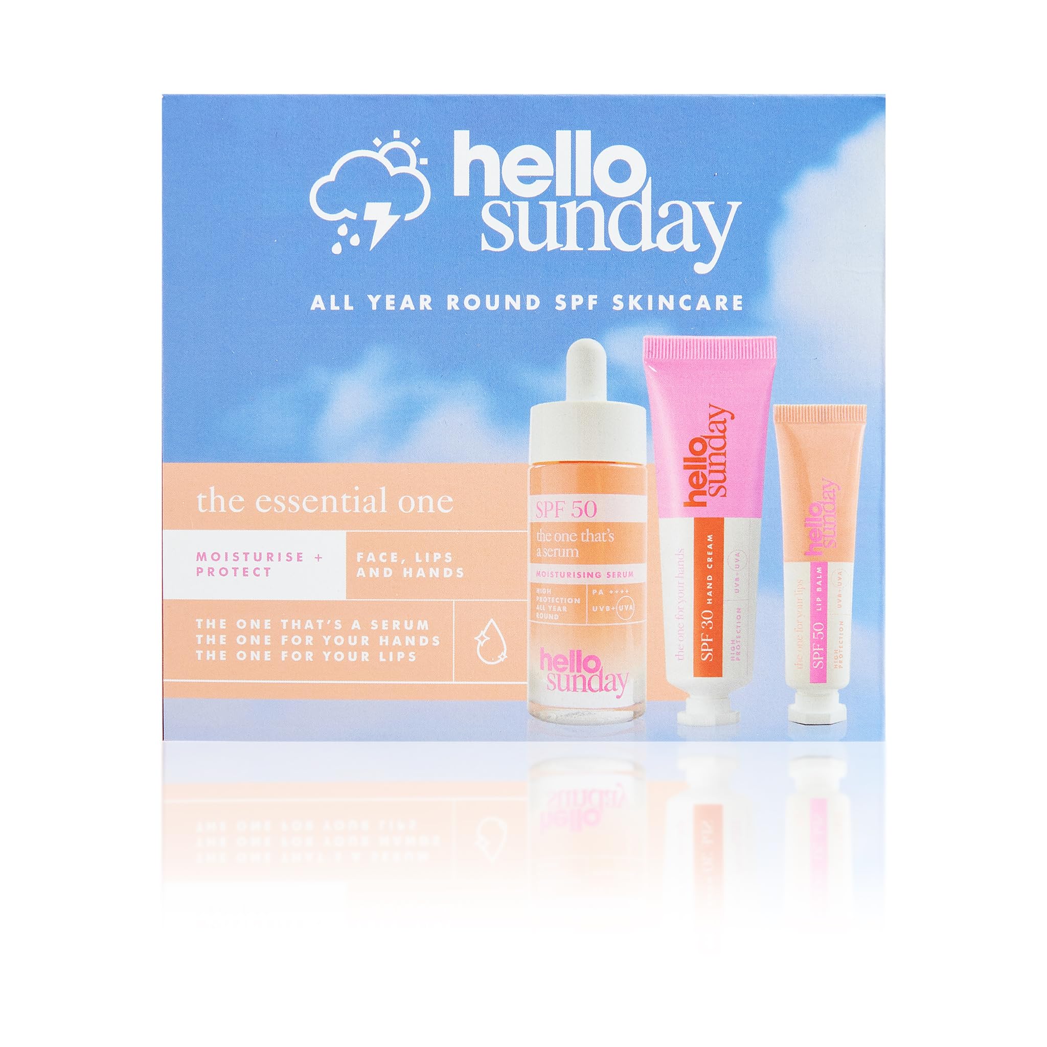 KIT de protección solar- serum facial iluminador FPS 50, crema de manos FPS 30 y bálsamo labial FPS 50
