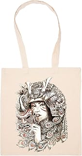 Gunmant Samurai With Mask Beige Shopping Bag Reusable Durable Eco Friendly