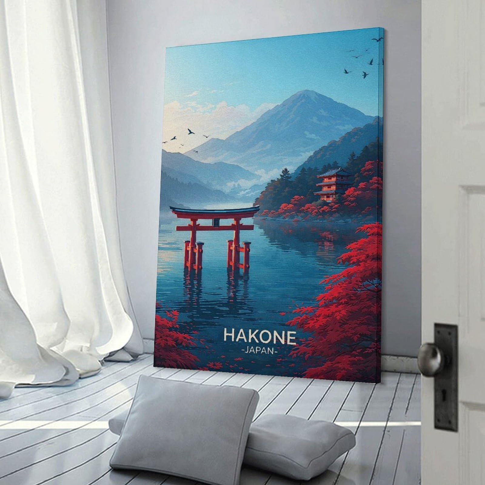 Junmoney Hakone Torii Gate And Pagoda Wall Decor Canvas Print 20x30inch(50x75cm), for Study, Office Or Apartment Decor, A Wall Art Gift for Fresh Interiors