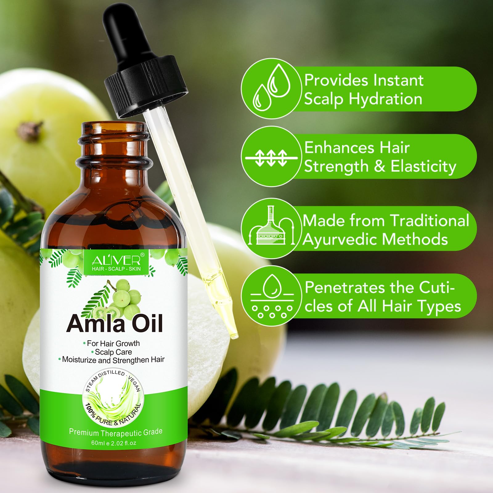 Amla Hair Oil, Amla Oil for Hair Growth 100% Natural Indian Amla Hair Oil for Strong Long & Thick Hair, Nourishes Scalp - Image 2