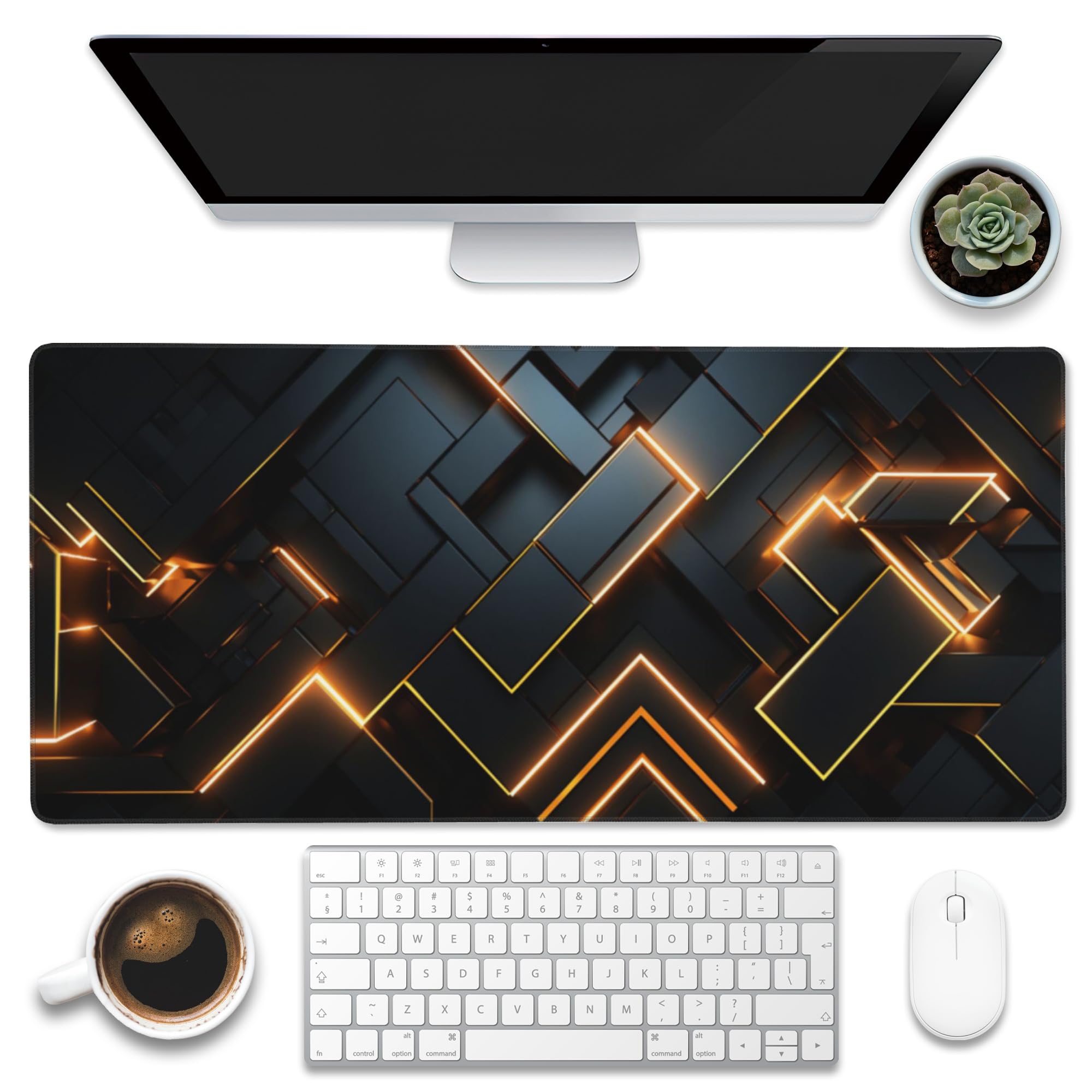 Eflxamz Large Gaming Mouse Pad, Golden Technology Texture Desk Mat, Extended Big Computer Keyboard Mouse Pad with Non-Slip Base and Stitched Edge,