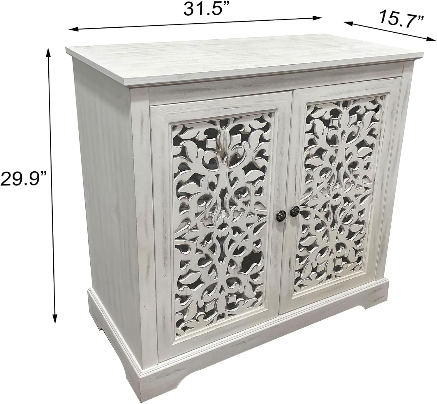 LKTART Accent Cabinet with Vintage Hollow-Carved Doors,Sideboard Buffet Storage Cabinet for Entryway,Living Room & Hallway,Antique White