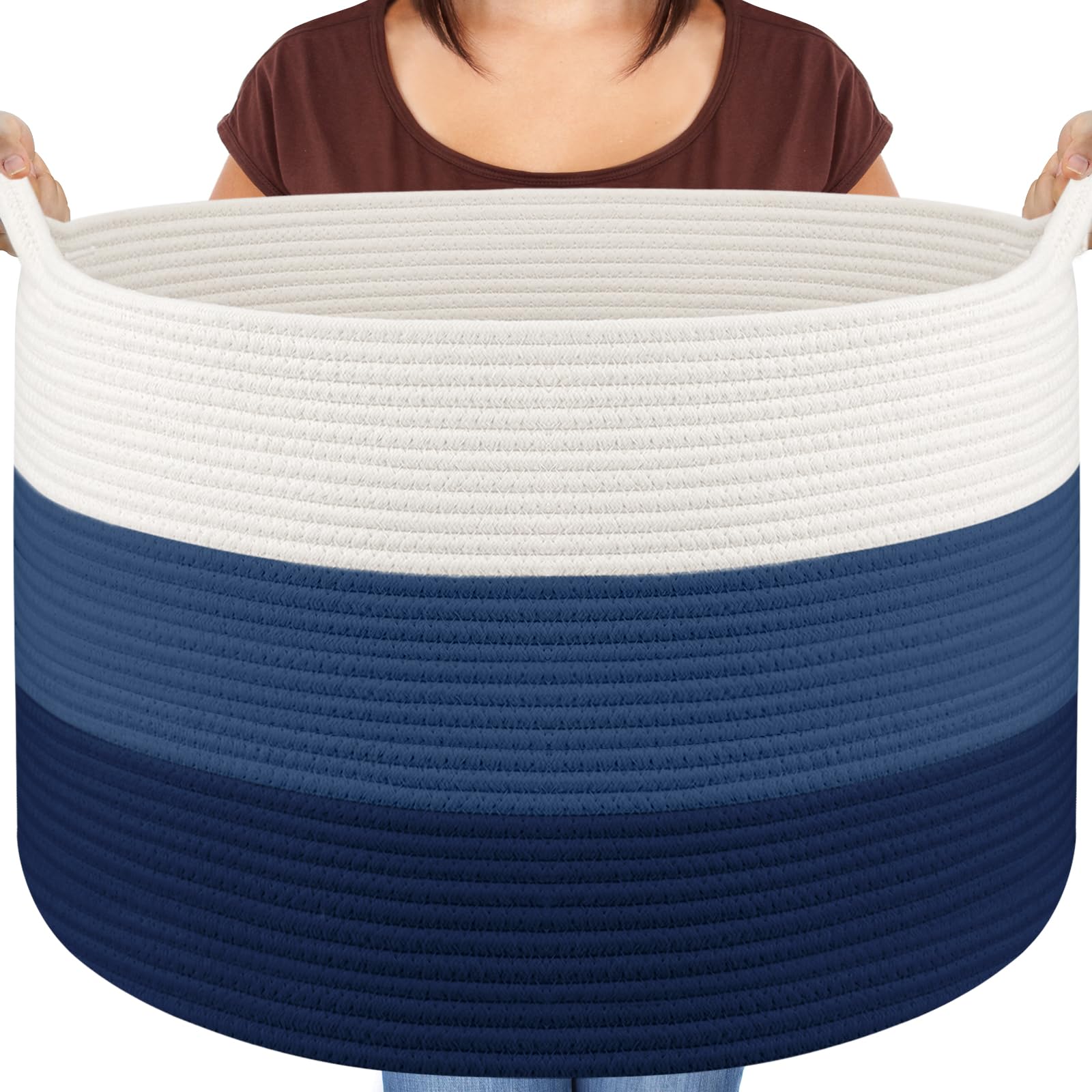 Maliton Laundry Baske, Large Blanket Basket for Toys Clothes 55x35cm 68L Foldable Hols Shape Well