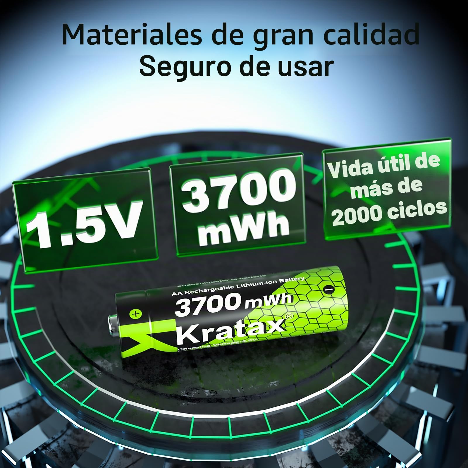 Kratax Pilas AA recargables de litio, 12 unidades, con cargador, pilas AA de litio de alta capacidad, 1,5 V, 3700 mWh, 2000 ciclos de carga, pilas AA de iones de litio recargables con caja de carga