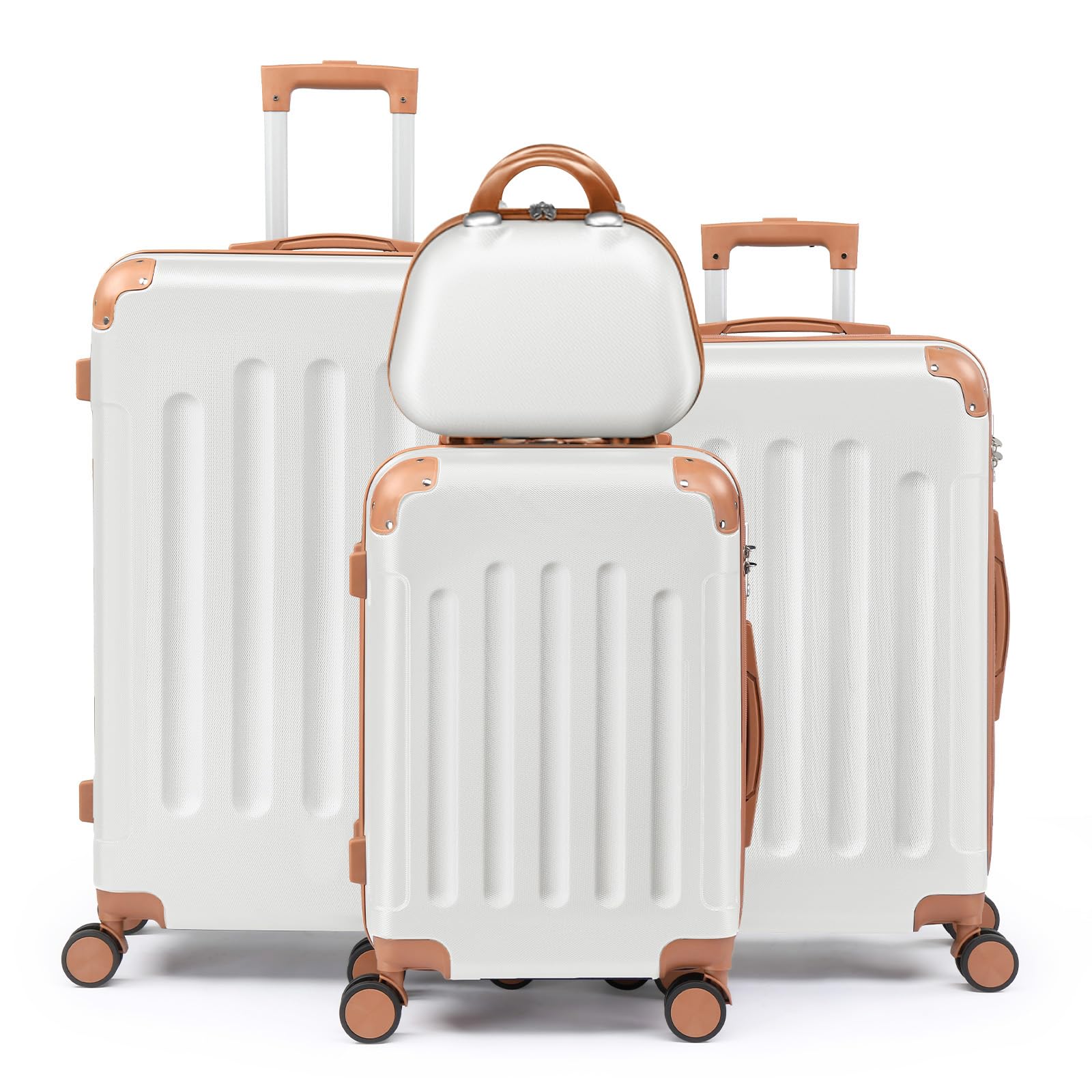 LEADZM Juego de Maletas de 4 Piezas con Neceser (Beige-Marrón) | Maletas de Viaje Grandes 23 Kilos, Maleta Cabina con Refuerzos de Esquina, Mediana, Maleta de Viaje