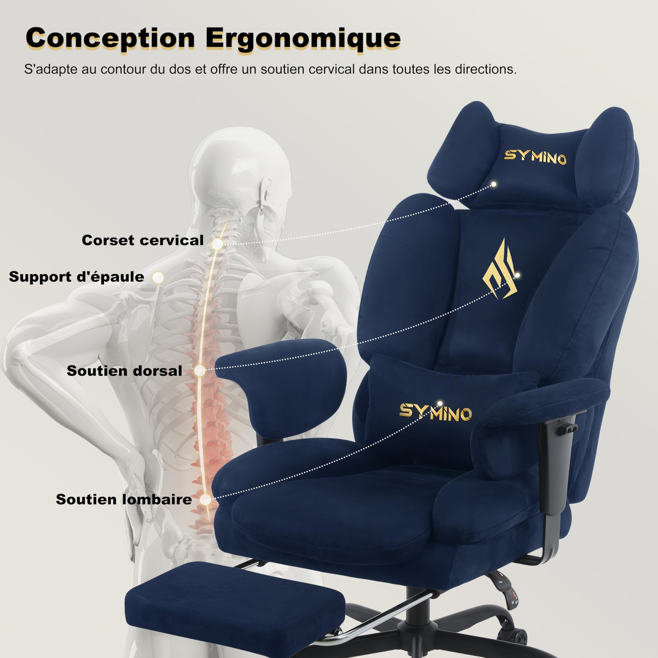 Symino Sedia Gaming in Tessuto Scamosciato Traspirante, con Poggiapiedi e Braccioli Regolabili in Altezza, Reclinabile 150°, Schienale Alto Ergonomico con Cuscino Lombare, Portata 150kg