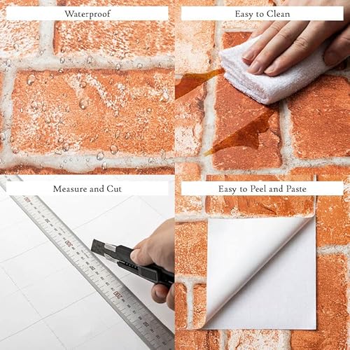 Very Berry Sticker Removable Red Vinyl Wallpaper Self Adhesive (19.6" X 118", Slight, Red Light) Peel And Stick Brick Paper For Livingroom #TOP4