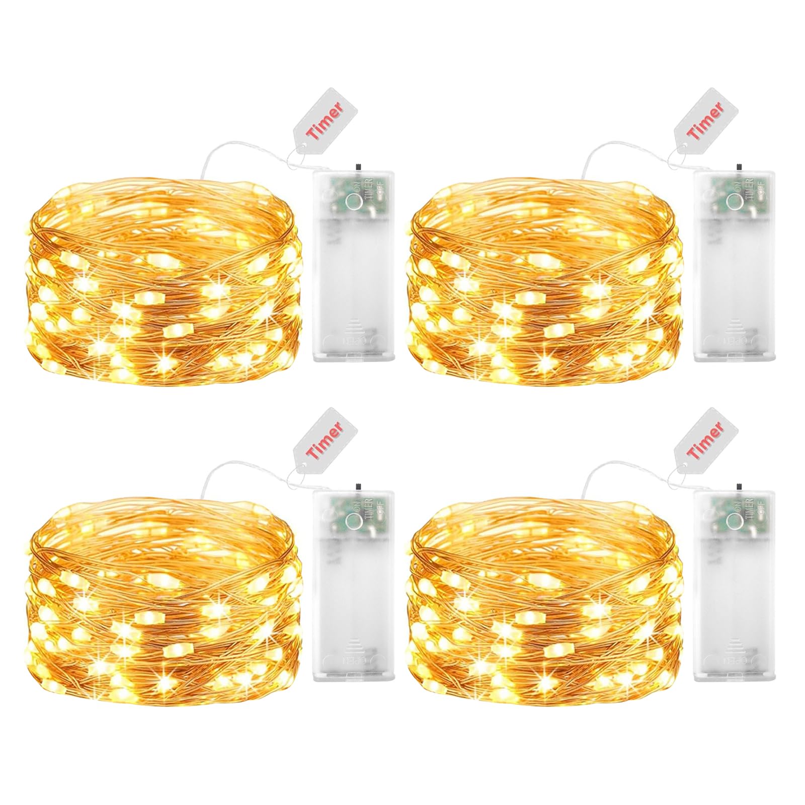 ENLACE Pack of 4 LED Fairy Lights Battery with Timer, 3 m 30 LED Copper Wire Fairy Lights, Indoor Battery Operated, Warm White Fairy Lights with Timer for Christmas, Halloween, Wedding, Indoor — image 1