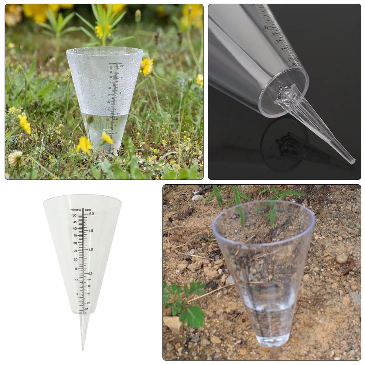 Sosoport 3pcs Regenglas Wasser Löffel Messen Solar- Messung Wetterstation Anlage Klima Sensor Messgerät Gießen Lichter Fluss Spender Regenmesser Im Freien Dekorativ Plastik Transparent