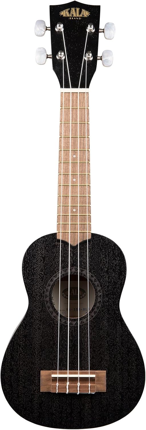 Kala KA-15S-BLK Satin Mahogany Soprano Ukulele - Black Bundle with Hard Case, Tuner, Austin Bazaar Instructional DVD, and Polishing Cloth