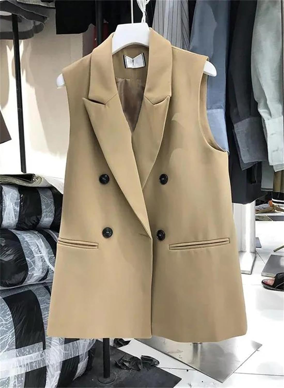 Women’S Casual Solid Suit Coats Peak Lapel Sleeveless Vests Blazer Elegant Oversize Style Casual Waistcoat