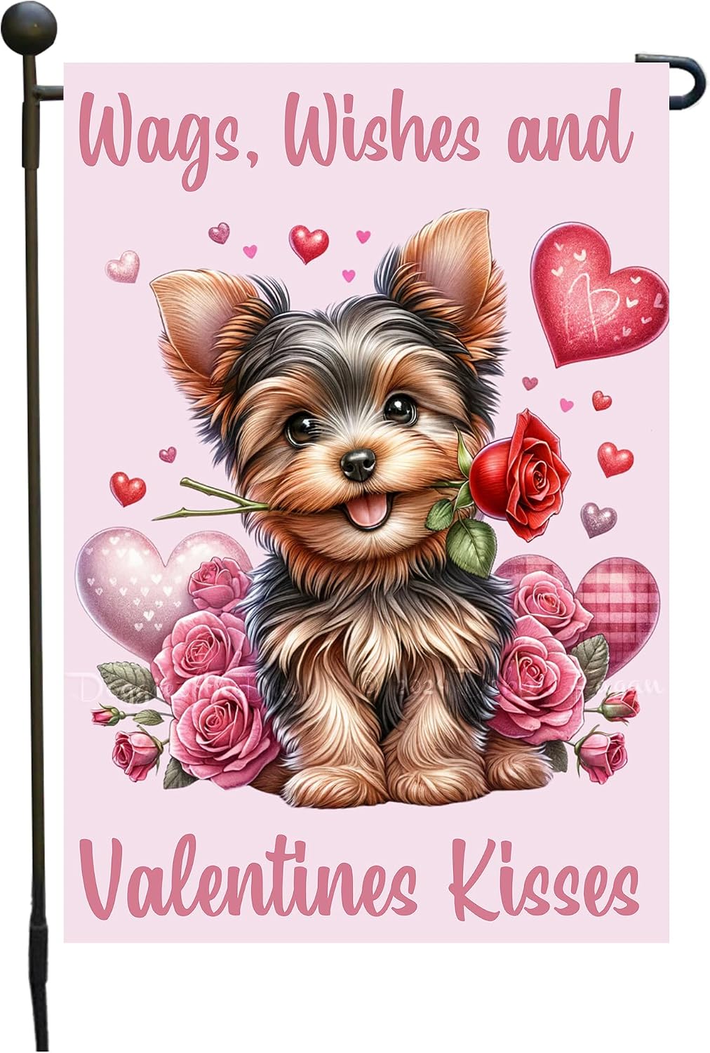 Yorkshire Puppy Valentine's Day Garden Flags with Pet Photo - Double Sided Yard Lawn Spring Decorative Gift - Cat and Dog Home Decor 12 1/2"w x 18"h