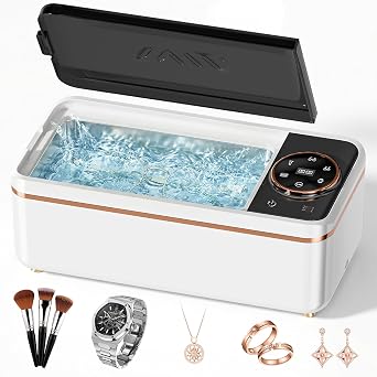 Ultrasonic Jewelry Cleaner, 50KHz Professional Ultrasonic Cleaner with Display, 304 Stainless Steel 14OZ Large-Capacity Washing Chamber for Necklaces, Eyeglasses, Dentures Includes Storage Bag