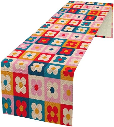 Miniatura 34 de Camino de mesa retro de los años 70, estilo vintage, abstracto, moderno, bohemio, espiral, espiral, ondas, granja, cena, camino para el hogar,