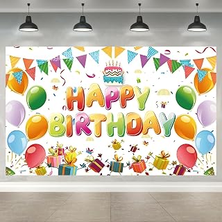 Alles Gute zum Geburtstag Dekorationen Hintergrund, Geburtstagshintergrund Zeichen, buntes Happy Birthday Banner, Geburtstagsfeier liefert Fotohintergrund für Mädchen Jungen Kinder Frauen Männer