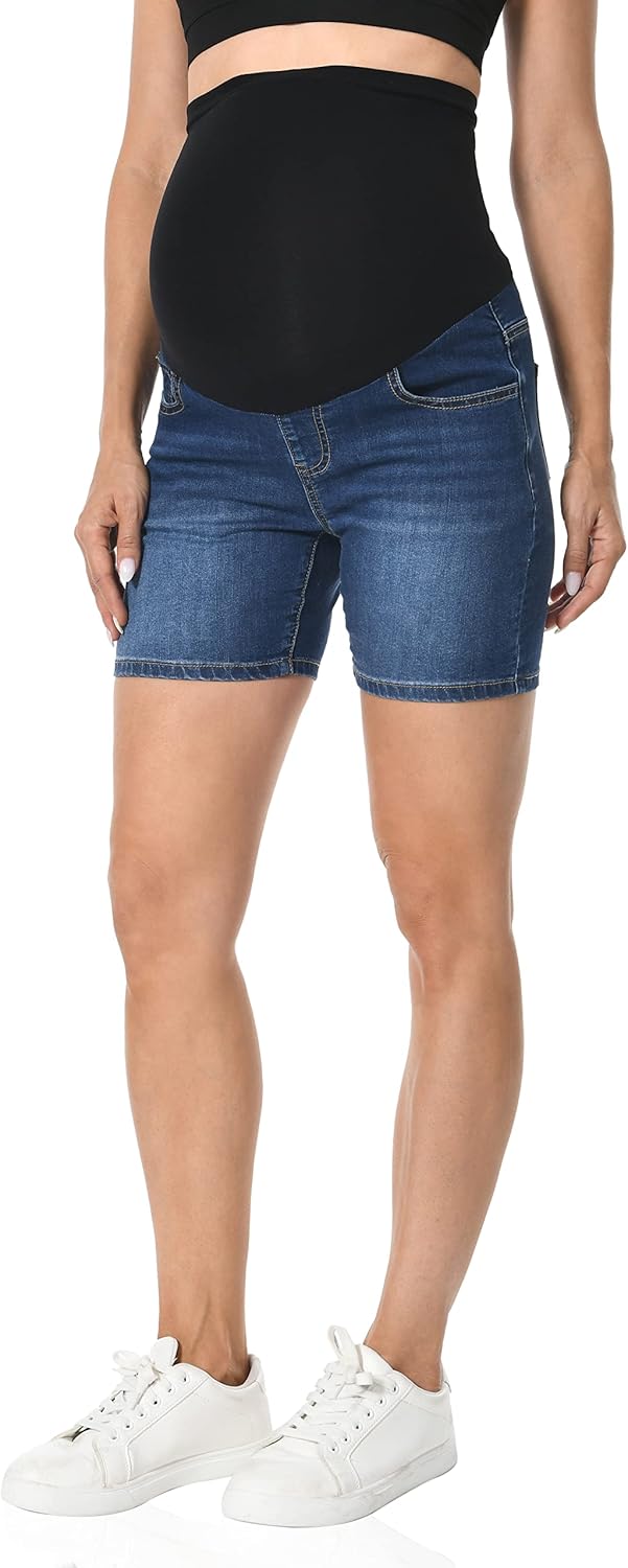 V VOCNI Maternity Jean Shorts Over The Belly Mid Thigh Casual Trendy Pregnancy Denim Shorts Summer Maternity Clothes - Image 5