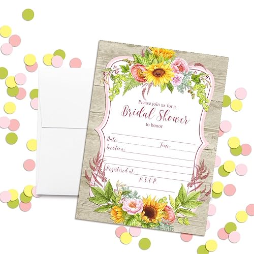Miniatura 2 de AmandaCreation - Invitaciones florales de acuarela para despedida de soltera con girasoles y peonías, 20 tarjetas de relleno de 5 x 7 con veinte