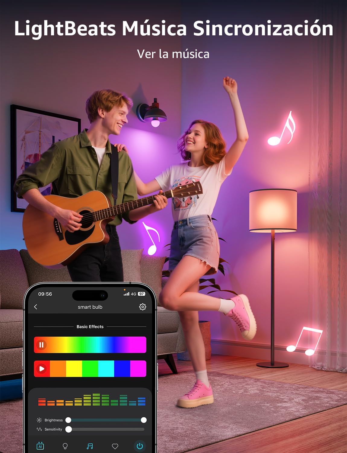 Lepro B3 AI Bombilla Inteligente Alexa, LED E27 12W RGB Regulable Bombillas, Wi-Fi Control de Voz y Sync de Música, Diseñador de Iluminación AI Personalizado, Funciona con Alexa, Google Home, 4Pcs