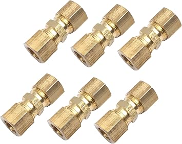 6Pcs 3/8 OD Compression x 3/8" OD Compression Couplings,Brass 3/8 Compression Fittings Union Connector Tube Fittings