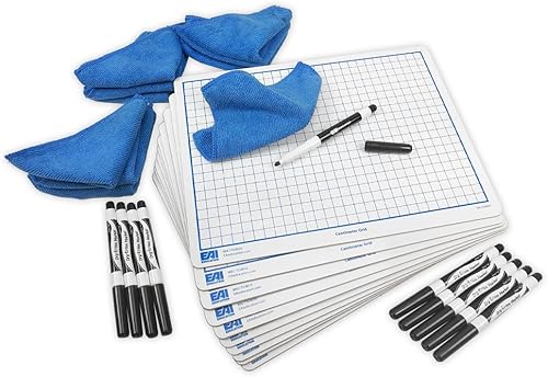 EAI Education Juego de 10 cuadernos de borrado en seco con cuadrícula de centímetro de 9 x 12 pulgadas, doble cara con toallitas limpiadoras