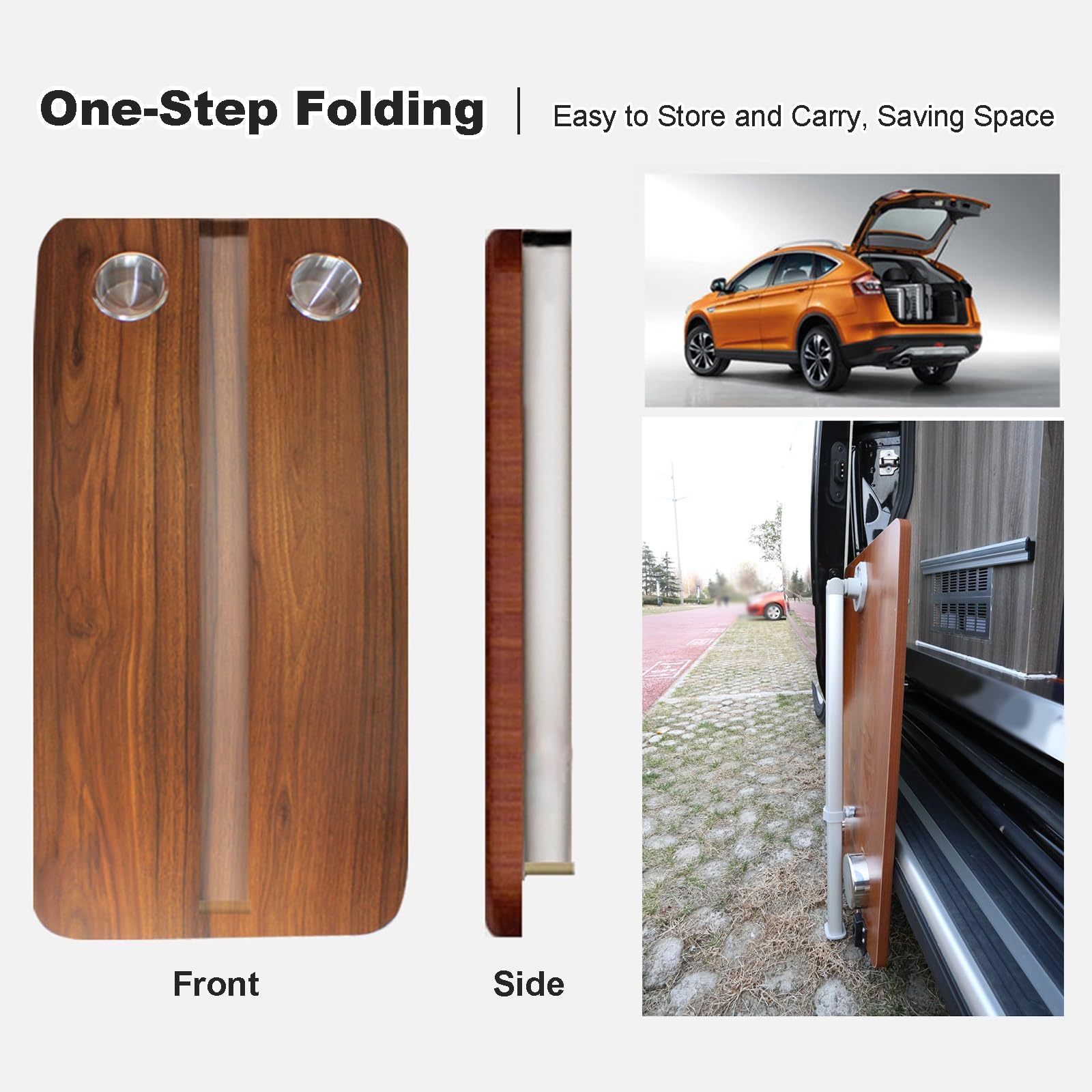 Wohnmobiltische, Wandmontierter Klapptisch mit Teleskopbeinen und Getränkehalter für Camper, Wohnmobile, Wohnwagen und Yachten(Brown)