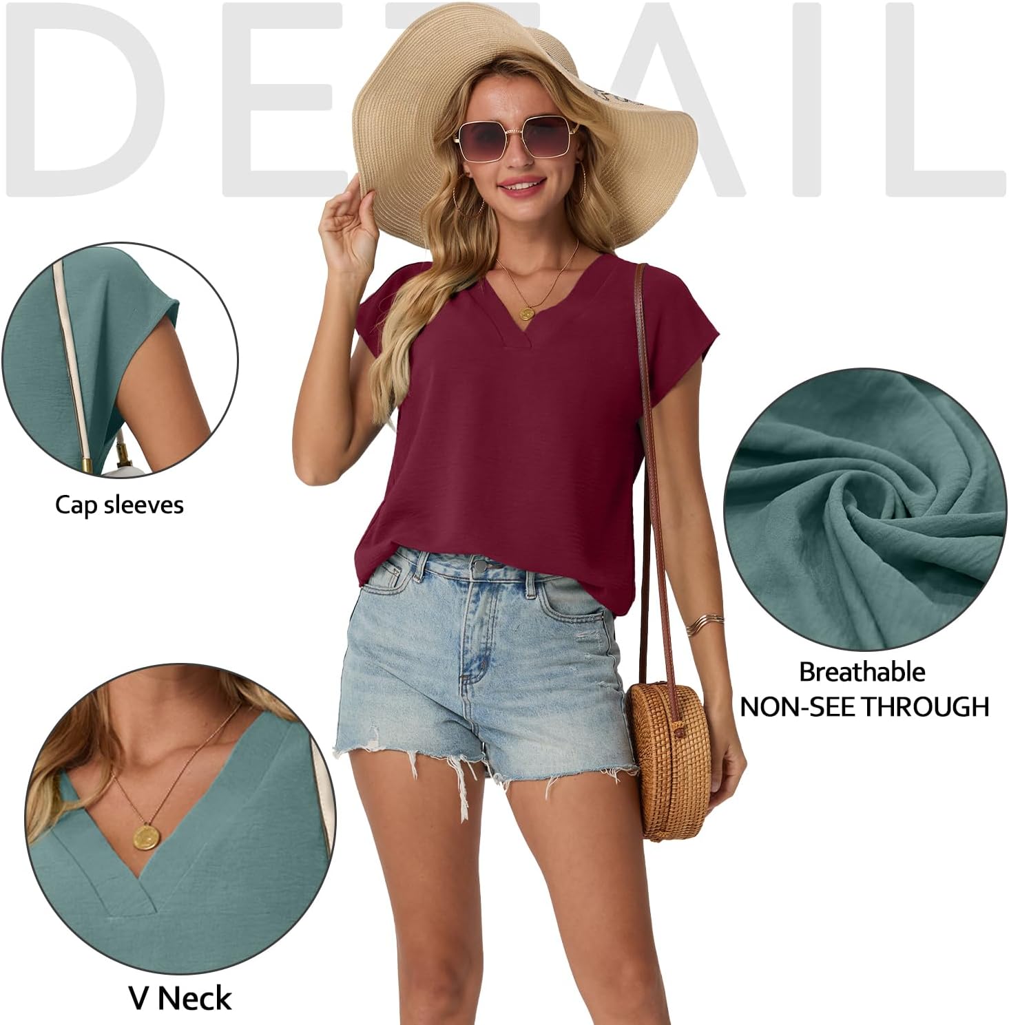 Lepunuo Womens Summer Tops Cap Sleeve Textured Dressy V Neck Shirts 2025 Work Office Blouses Business Casual Outfits - Image 3