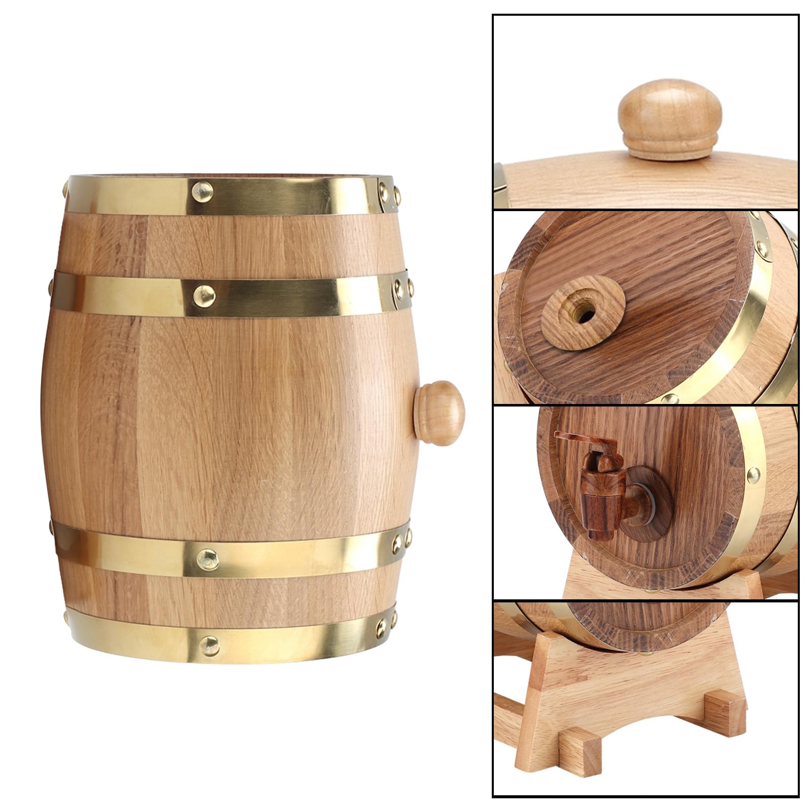 1.5 Liter Oak Aging Barrel with Wood Stand, Mini Whiskey Barrel, Wine Barrel, Bourbon Barrel Home Bar Décor, New Wood Aging Barrels, Mini Barrel for Age Cocktails, Bourbon, Whisky, Tequila