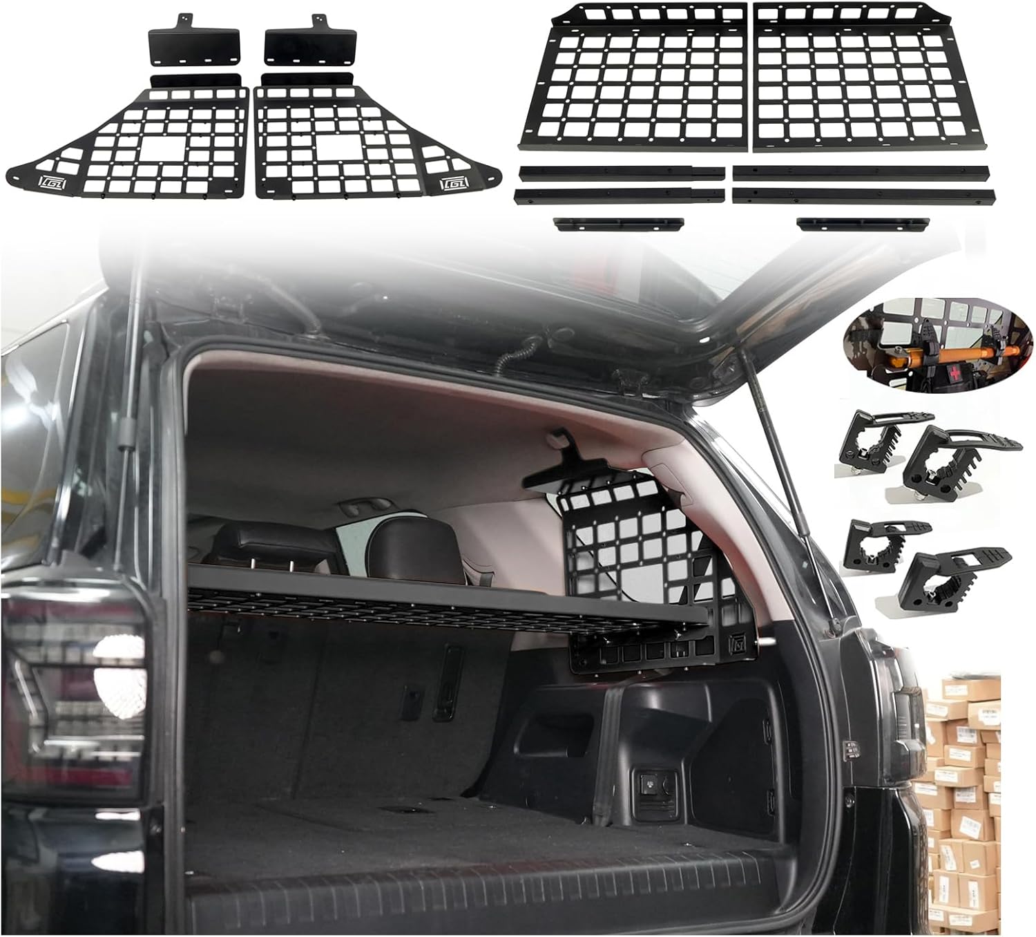 ITrims Rear Cargo Rack Basket for Toyota 4Runner 2010-2024 Car Accessories Modular Storage Molle Panel Interior Luggage Carrier Trunk Shelf Hanging Boards Organizer Aluminum Alloy (Center+Side)