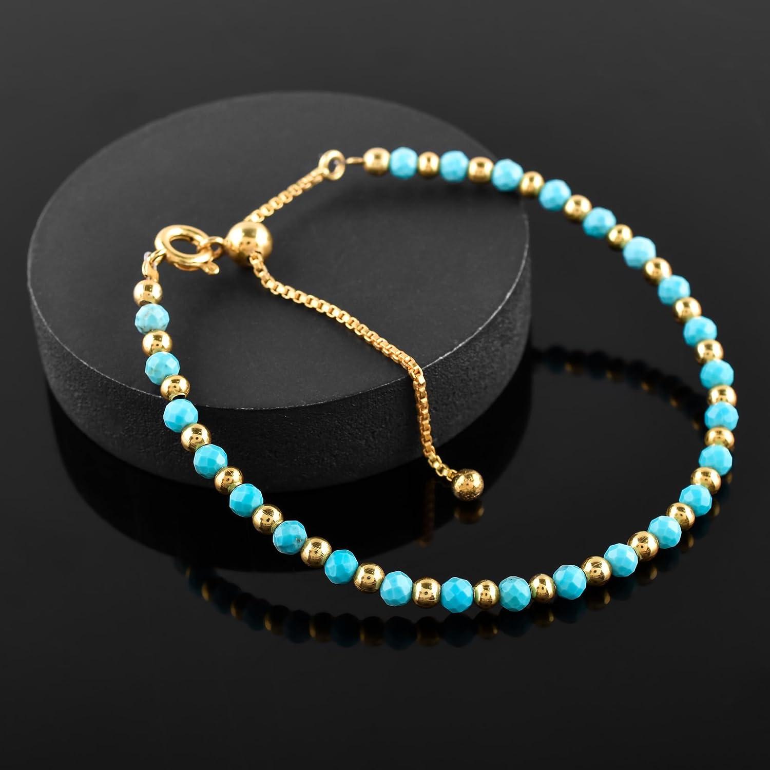 InfinityGemsArt Bracelets For Women Birthstone Jewelry Micro Beads Beaded Stone Bolo Single Slider Crystals Gemstones 14K Gold Plated Adjustable Chain, best Gifts For Her.