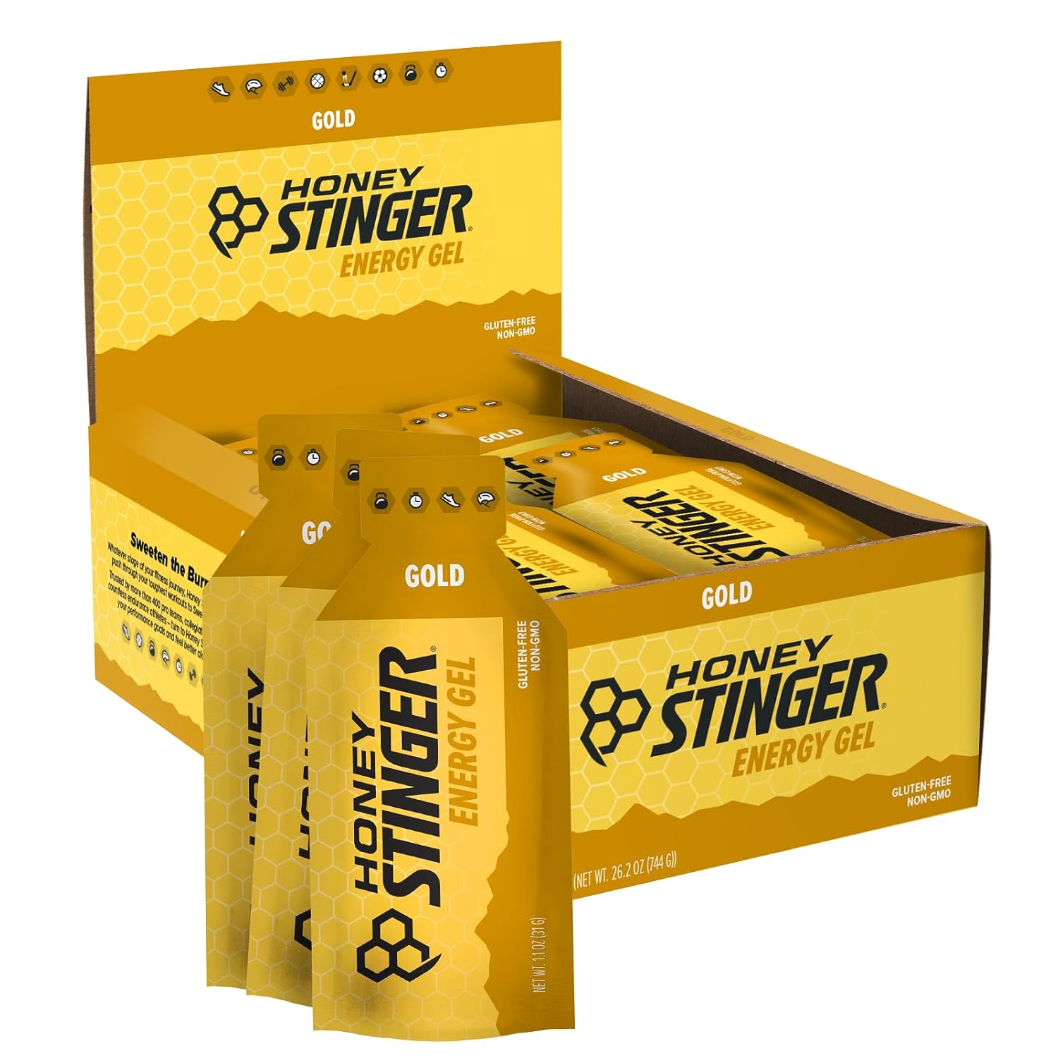(Best by 11/27/2026) Honey Stinger Gold Energy Gel | Gluten Free & Caffeine Free | for Exercise, Running and Performance | Sports Nutrition for Home & Gym, Pre and Mid Workout | 24 Pack, 26.4 Ounce Gold 1.1 Ounce (Pack of 24)
