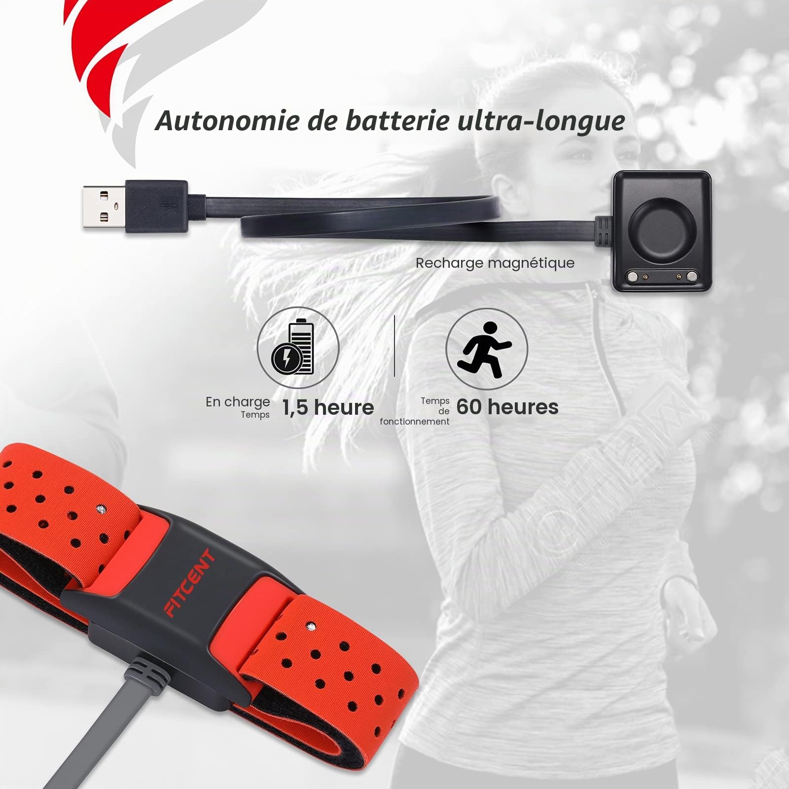 FITCENT Moniteur de Fréquence Cardiaque Brassard Bluetooth Ant+, Bande de Cardiofréquencemètre Capteur Bracelet Compatible avec Wahoo Garmin Strava Peloton Zwift