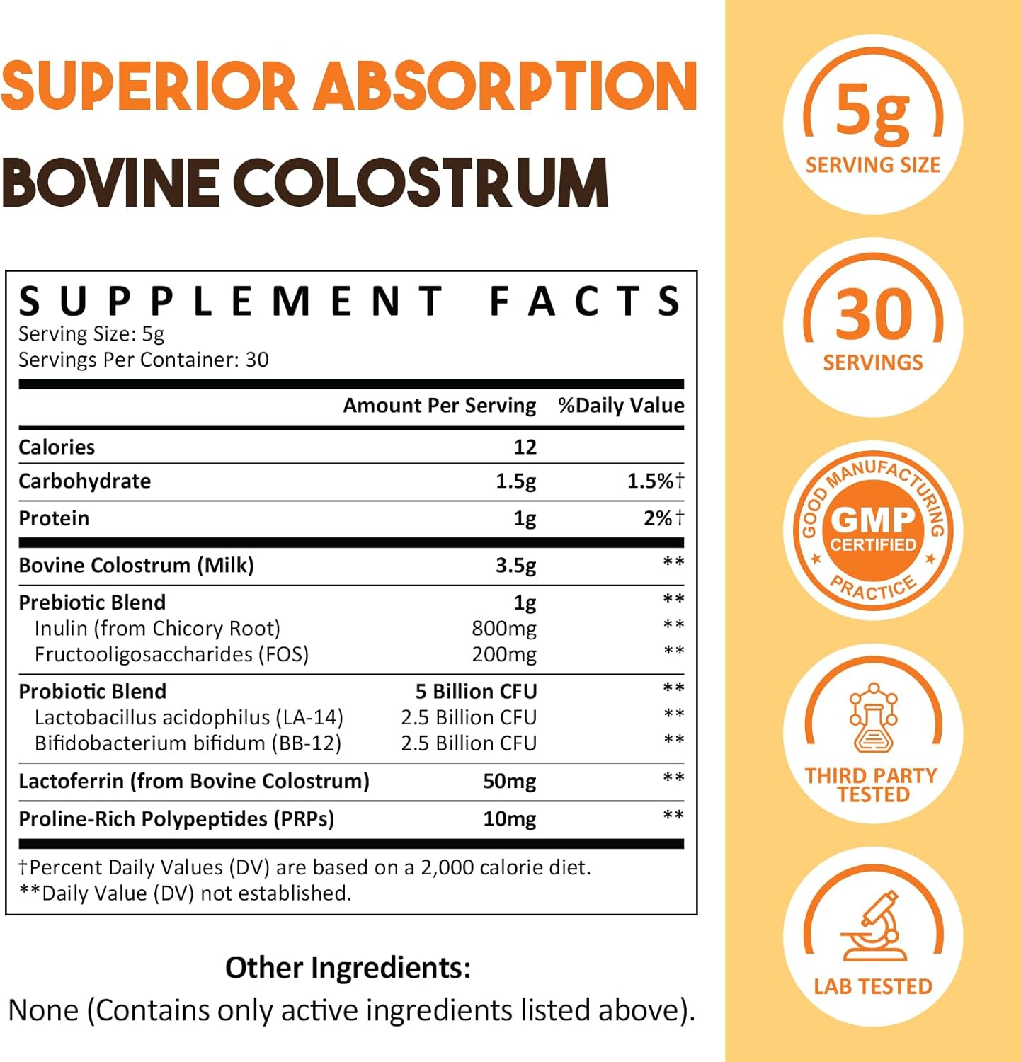 Colostrum Powder Supplement 5,000 mg, Grass-Fed Bovine Colostrum with Prebiotics, Probiotics, Lactoferrin & PRP, 30 Servings - Image 4